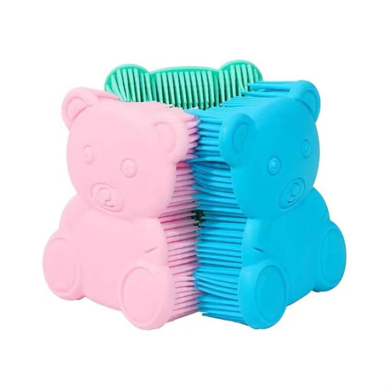 CLEAN WORLD Cute Bear Silicone Hand Scrub Brush | Soft Flexible Exfoliating Hand Wash Cleaner for Home & Kids Use