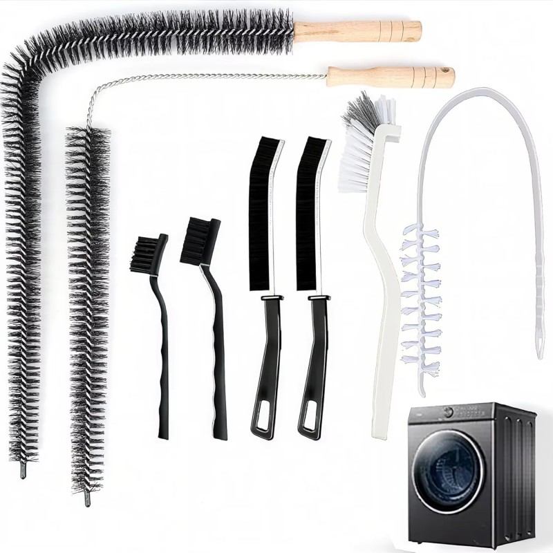 CLEAN WORLD Washing machine brush, Washing Machine Cleaner Brush Set - 8 Pack, Dryer Vent Cleaning Brush, Crevice Cleaning Brush for Bathroom, Shower, Kitchen and Household Appliances