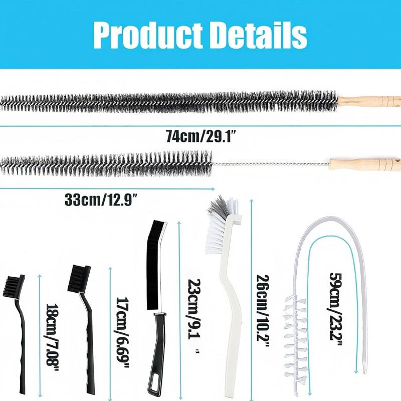CLEAN WORLD Washing machine brush, Washing Machine Cleaner Brush Set - 8 Pack, Dryer Vent Cleaning Brush, Crevice Cleaning Brush for Bathroom, Shower, Kitchen and Household Appliances