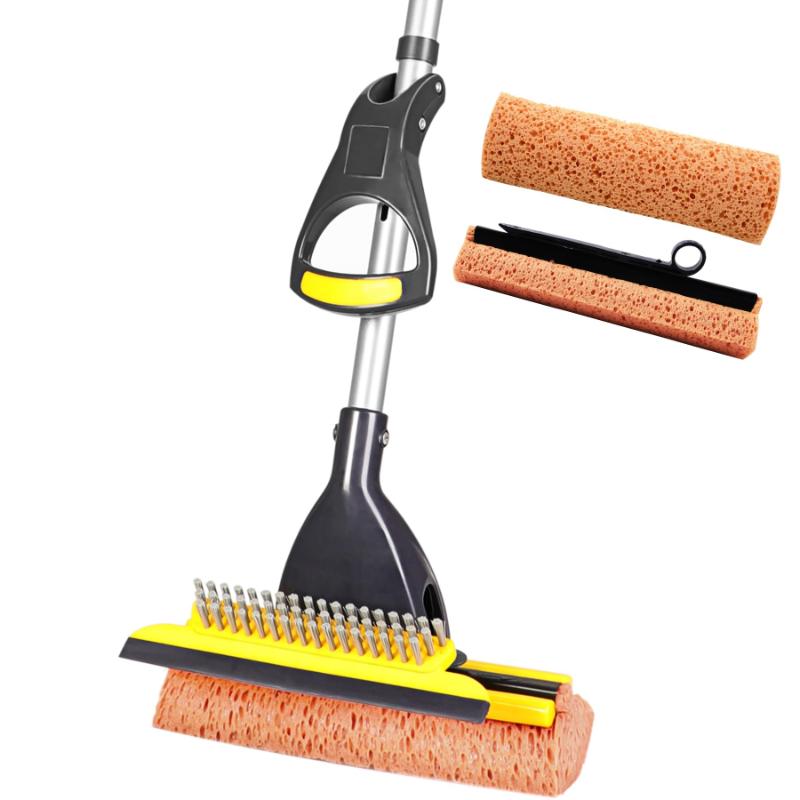 Clean World Sponge Mop Home Commercial Use Tile Floor Bathroom Garage Cleaning Telescopic Handle Squeegee from 42.5 to 52 Inches