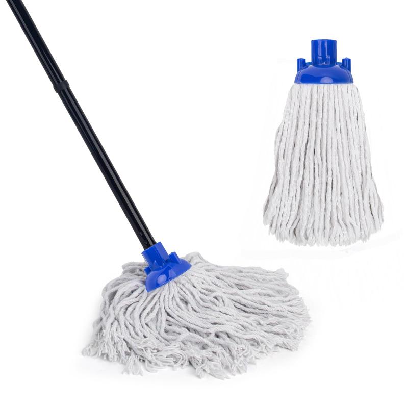 Clean World Absorbent Cotton String Mop with Sturdy Handle, Multifunctional Wet Floor Mop for All Floor Types, Easy Storage for Home & Commercial Cleaning