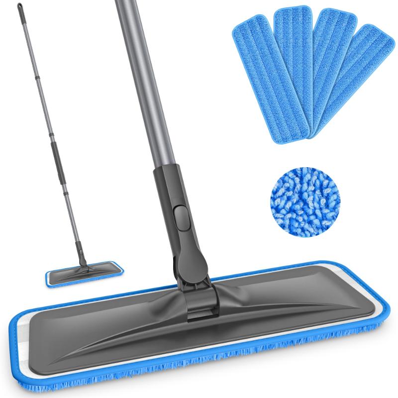 CLEAN WORLD Premium Microfiber Floor Mop - 360° Swivel Flat Mop for Hardwood, Laminate, Tile & Vinyl Floors, Ideal for Home, Kitchen & Bathroom Cleaning