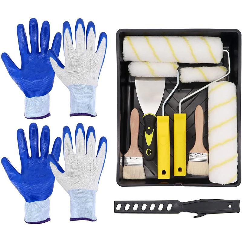 CLEAN WORLD Complete Paint Roller Kit - All-in-One DIY Painting Tool Set with Rollers, Brushes, Tray, Scraper & Protective Gloves, Ideal for Home Renovation & Wall Decoration